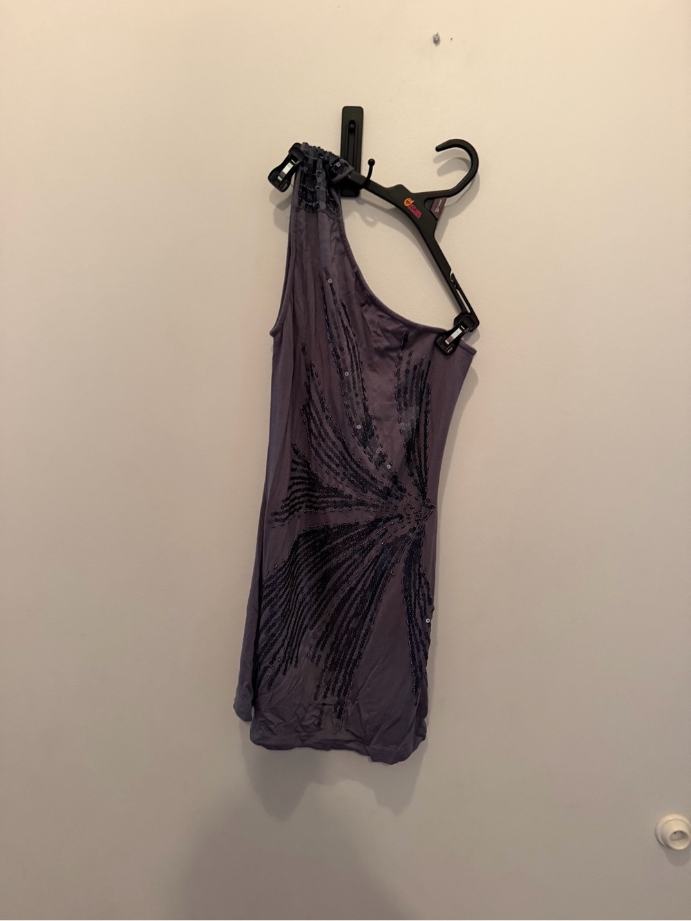 Asymmetric One-Shoulder Gray Sequin Mini Dress/ Top ****loose beads and sequins*